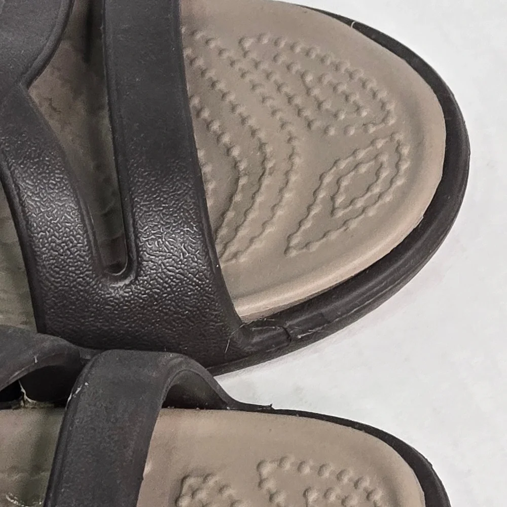 Crocs Patricia Wedge Sandals Espresso Brown Tan Strappy Comfort Shoes 7